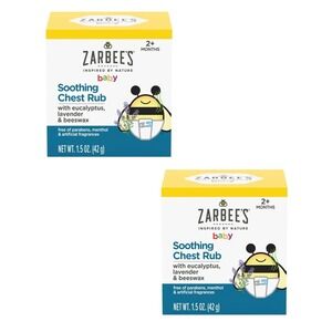 2 Pk Zarbee's Baby Soothing Chest Rub Eucalyptus Lavender Beeswax 1.5oz BB 04/28